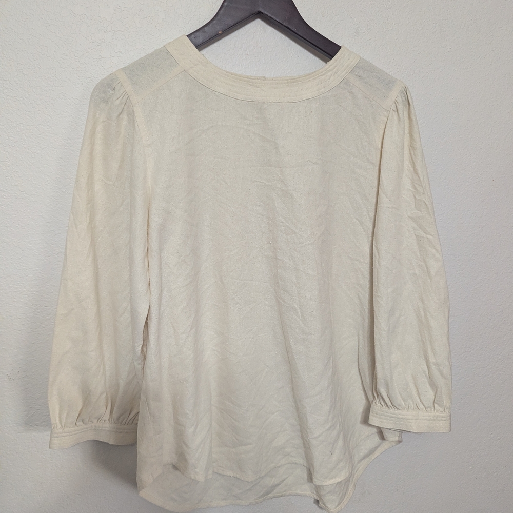 Rodebjer 100% Silk Blouse Cream Beige Puff Sleeve Minimalist Top Size S